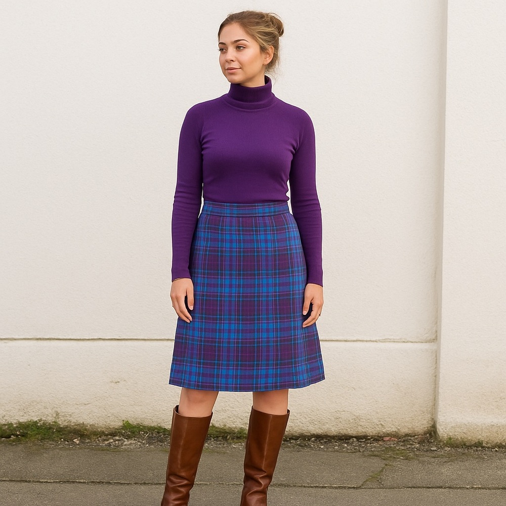 PENDLETON Vintage Virgin Wool Tartan Scotch Plaid Skirt Size 26 Blue/Purple Fall